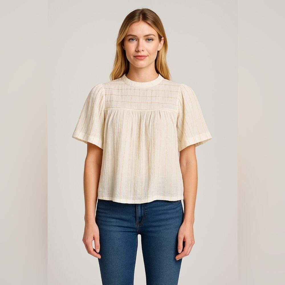 Isabel Marant Étoile White Metallic Gold Flutter Sleeve Blouse – Size 44 (US 12)